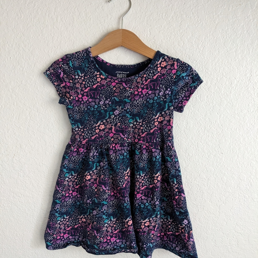Jumping Beans Pink and Blue Fit and Flare Dress with Flutter Sleeves